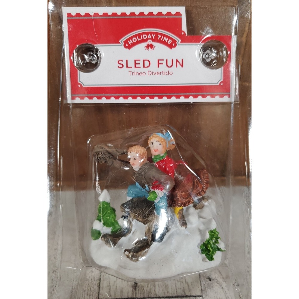 SLED FUN Boy & Girl Sledding Christmas Village Figure 2021 Holiday Time NEW